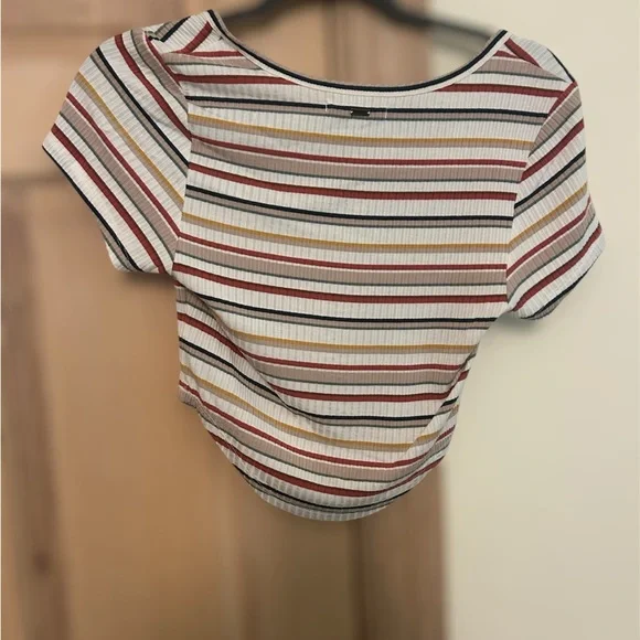 O'Neill White and Brown Cropped Fitted T-Shirt - Picture 2 of 3